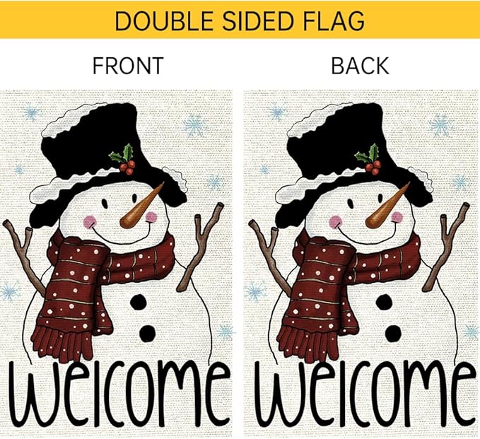 Snowman Snowflake Garden Flag 24x40 Inch Small Double Sided Burlap Vertical,Xmas Winter Welcome Holiday Christmas Decorations Yard Lawn Outdoor Decor Banner (RMQ-67D, 28"X40")