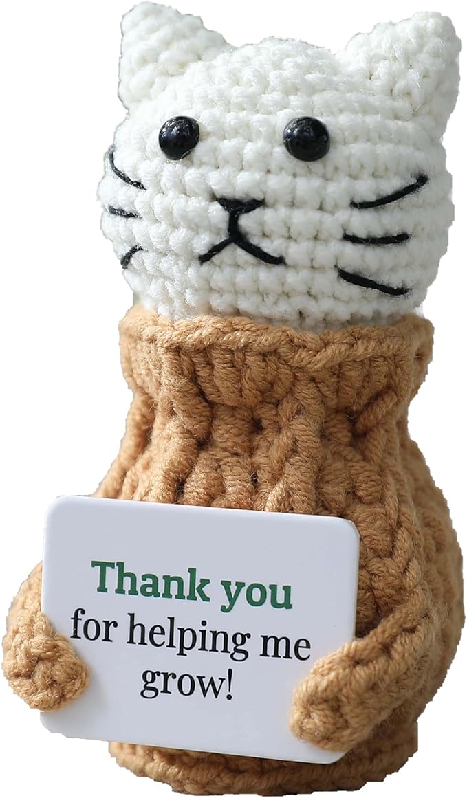 YOOJEE Positive Crochet Cat Valentines Day Gift “Thank You for Helping Me Grow!” Teacher Appreciation Birthday Gifts for Women Daughter Sister Friend Coworkers Mentor/Tutor/Coach Cat Lovers