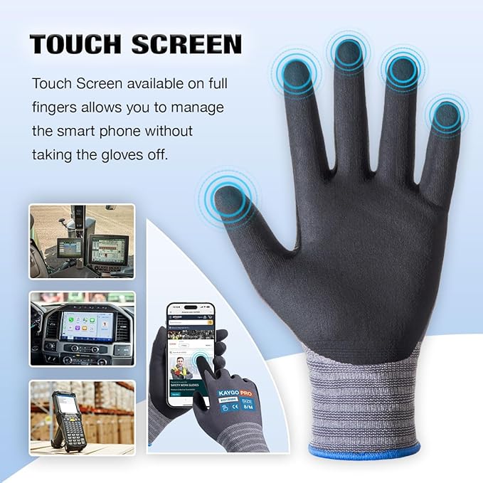 KAYGO Safety Work Gloves MicroFoam Nitrile Coated- 3 Pairs KG18NB, Seamless Knit Nylon Glove with full fingers Touchscreen, Ideal for Automotive, Home Improvement, Black, 2X-Large