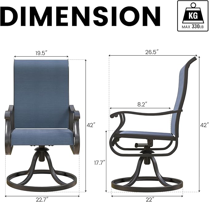 Patio Swivel Chairs Set of 4, Outdoor Dining Chairs with High Back, All-Weather Swivel Rocker Chair for Lawn, Porch or Garden (Navy)