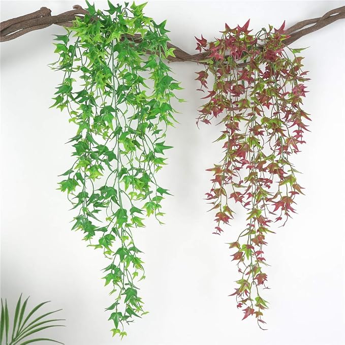 Artificial Hanging Vines, Fake Vine Plastic Plants Sweet Potato Leaves Ivy UV Resistant Greenery Décor Faux Flowers for Indoor Outdoor Garden Door Wall Wedding Party Table Decoration Green 4 Pack