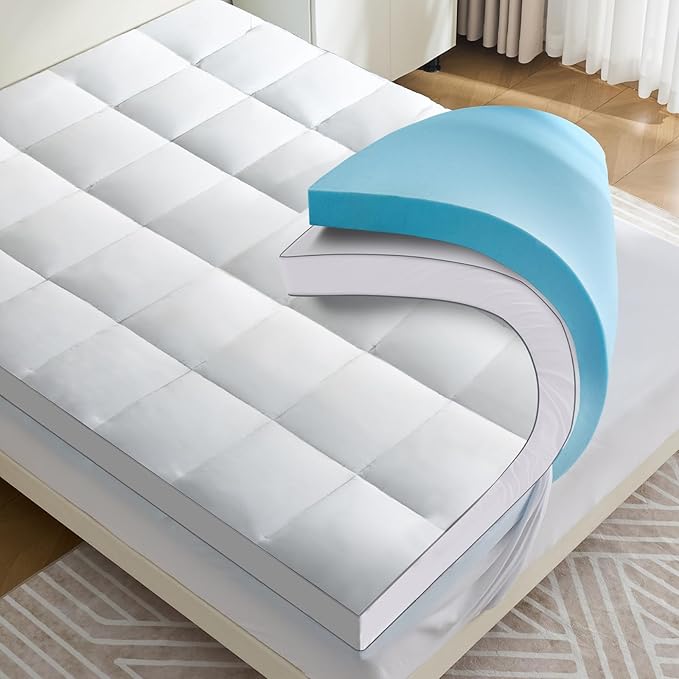 3.5 lnch Dual Layer Mattress Topper King Size, 1.5 Inch Cooling Gel Memory Foam and 2 Inch Soft Pillow Top Mattress Pad Cover for Back Pain, with Elastic Deep Pocket