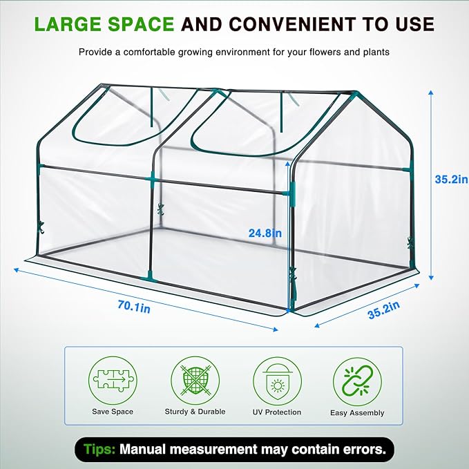 Yesker Mini Greenhouse 71"x36"x36" Portable Small Green House for Indoor Outdoor Greenhouses with PVC Cover Compact Greenhouses Kit for Winter Gardening Balcony Patio Outside Backyard Plant Protection