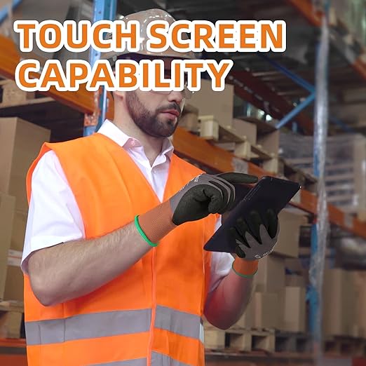 Schwer 12 Pairs Safety Work Gloves Sandy Nitrile Coated LT5626, Max Abrasion Resistant Heavy Duty Working Gloves with Grip for Men Women, Touch-Screen, for General Use, Mechanic, Construction, XS