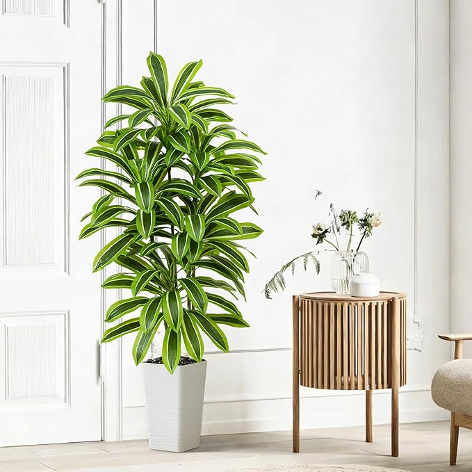 Artificial Yellow Dracaena Tree - 6FT Tall Fake Plants with White Tall Planter - Artificial Plants Indoor Floor Plant in Pot - Large Tropical Fake Yucca Potted Tree for Home Office Living Room Decor