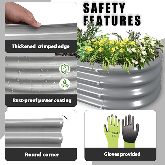 4 Pack 8x3x1FT Galvanized Raised Garden Bed Large Metal Planter Box Kit Elevated Raised Garden Planters for Outdoor Plants, Gray