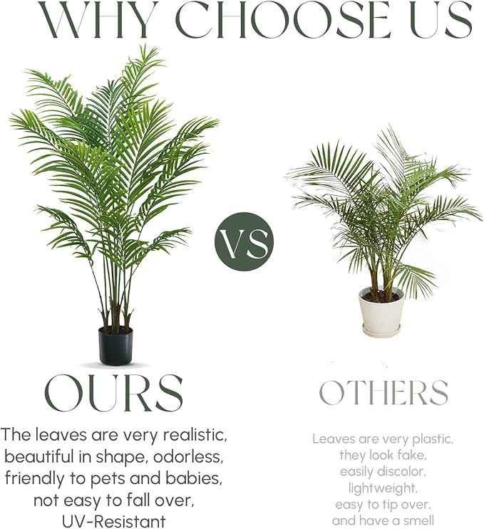 Artificial Palm Tree 4ft - Faux Tree Nearly Natural Indoor Outdoor, UV-Resistant Tall Artificial Plants, Standing Fake Plant Tree, Large Fakeplant for Home Office Living Room Decor