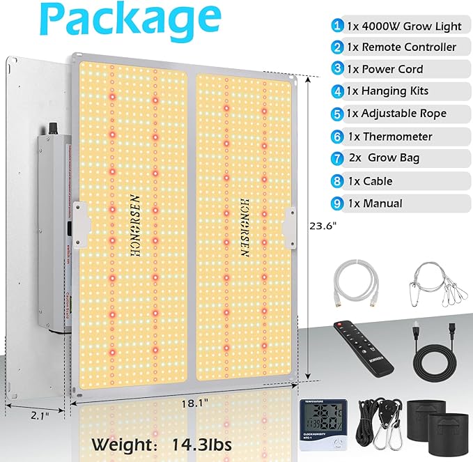 HONORSEN 4000W LED Grow Light Full Spectrum 5x5ft Coverage Remote Control Dimmable Grow Lamps with Timer Plant Light for Hydroponic Indoor Plants Veg and Flower (1276Pcs LEDs)