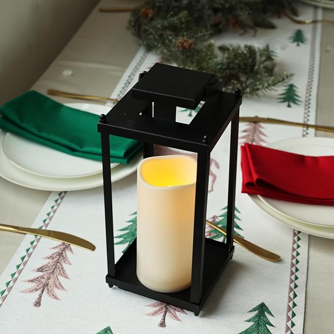 NEEDOMO Lanterns Decorative Indoor& Outdoor, 13.4" Metal Tabletop Decor Lantern for Patio Home, Candle Holders for Home Kitchen Coffee Table Livinig Room Decor
