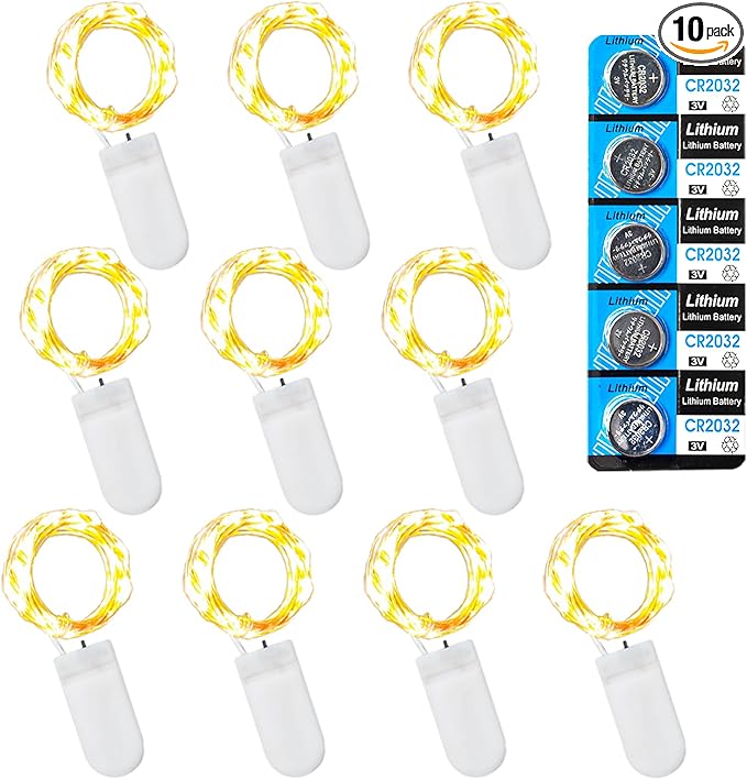 10 Pack Fairy Lights Battery Operated String Lights, 10 LED on 3.3ft Silvery Copper Wire，for Flowers Gift Box Wedding Party Christmas Decoration (Warm White, 10 Pack)