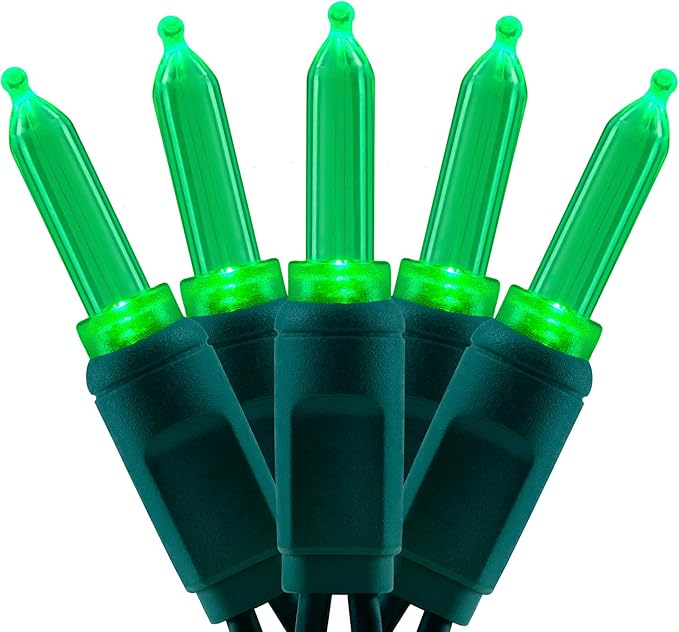 YULETIME 100 Green One-Piece T5 LED Christmas Lights, 33 ft High Waterproof UL Certified Green Wire String Lights (Green)