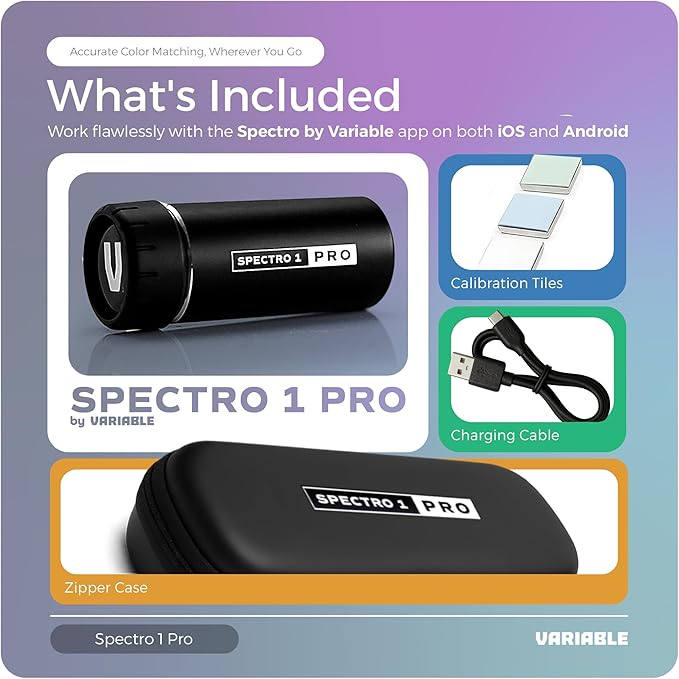 Spectro 1 Pro Spectrophotometer Paint Color Matching Tool with Charging Cable & Carrying Pouch, Portable Color Reader, Colorimeter Spectrometer Color Sensor, Paint Scanner & Color Meter for Designers