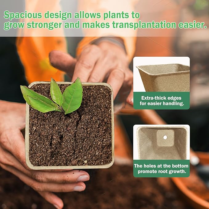 Doubleggs 165-Pack 3.15 inch Square Peat Pots for Seedlings with 100 Labels, Biodegradable Nursery Pots withDrainage Holes for Plants