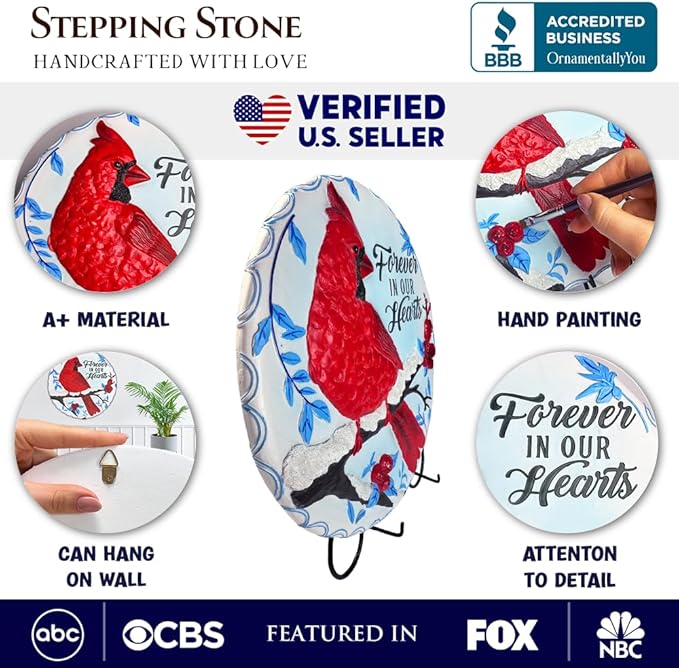 OrnamentallyYou Elegant Resin Stepping Stone, Outdoor Garden Pathway Decoration (Forever in Our Hearts Cardinal Stepping Stone, 9.5" Winter Garden Decorative Resin Figurine)