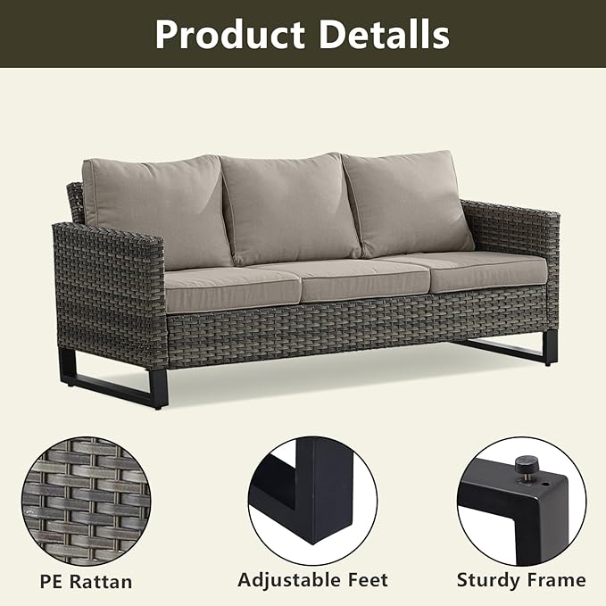 Rilyson Wicker Outdoor Patio Furniture Set - 7 Piece Patio Conversation Set with 4 Swivel Rocker Chairs,2 Rattan Ottoman and 1 Couch for Outside Porch Deck Backyard(Mixed Grey/Grey)