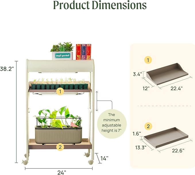 Vego garden 2 Tier Rolling Metal Corner Plant Stand Indoor with Grow Light, Full Spectrum LED Grow Light, Plant Rack for Seed Starting, Leafy, Herbs, Fruits & Microgreens