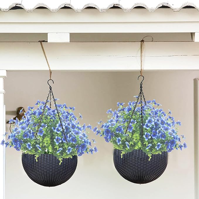 Grunyia 10 Bundles Artificial Flowers Outdoor UV Resistant Fake Flowers No Fade Faux Plants Garden Porch Window Box Decorating (Blue)