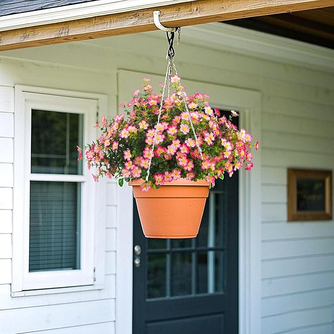 Grunyia Outdoor Artificial Flowers UV Resistant & Fade Proof, 12 Pack Realistic Fake Flowers for Garden, Patio, Lawn Decor - Weatherproof Plastic Plants (Pink)