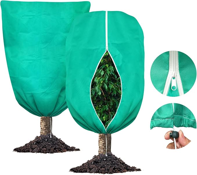 Plant Covers Freeze Protection, 2 Packs 75"W x 90"H Large Frost Cloth Blankets 2.47oz/yd² with Zipper Drawstring, Reusable Frost Tree Covers Shrub Jackets for Winter Outdoor Plants Potted Fruit Tree
