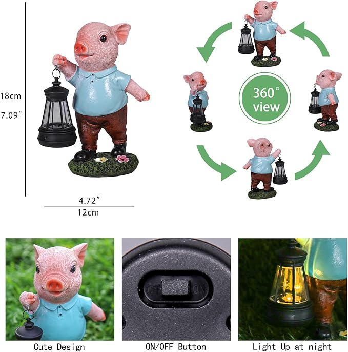 Solar Powered Garden Pig Statue - Charming Outdoor Decor Solar Lamp, Weather-Resistant, Perfect Size for Lawns & Pathways