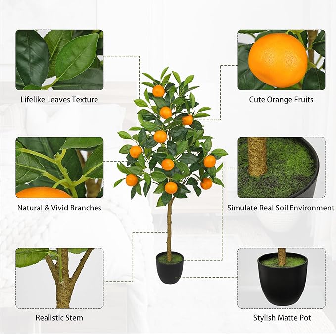 Artificial Orange Tree 3ft Fake Citrus Fruits Plant in Pot Large Fake Floor Plants Faux Trees Indoor Orange Decorations for Home Living Room Office