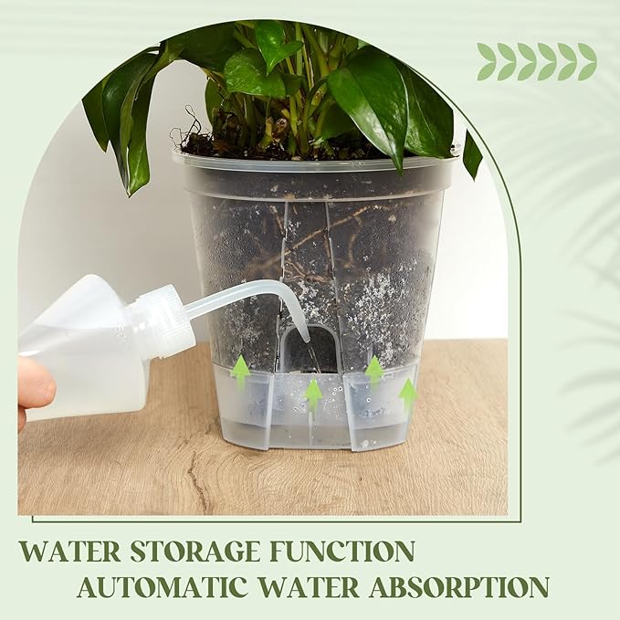 Self Watering Pots for Indoor Plants with Deep Reservoir and High Drainage Holes for Outdoor Plants and Flowers, Bare Root Planter(4.72'', 5.91'', 7.09'',Clear,9 Pcs)