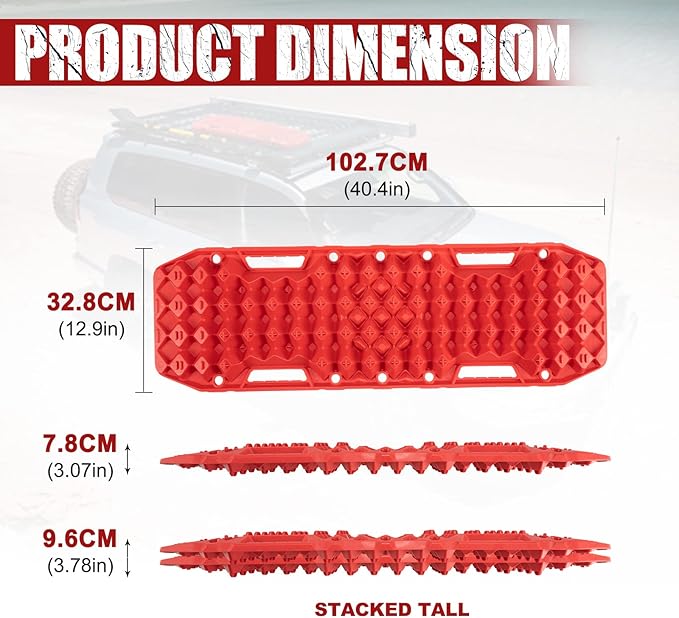 BUNKER INDUST Off-Road Traction Boards with Jack Base,Pair Recovery Track 4X4 Jeep Truck Emergency Tire Traction Mat with Bag -Sand, Mud, Snow Tracks Red Traction Pad (Gen 7th)