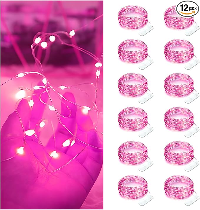 Bexdir 12 Pack Fairy Lights Battery Operated String Lights，7FT 20LED Waterproof Silver Wire Christmas Lights Outdoor,Firefly Mini Lights for Bedroom Party Birthday Wedding Home Decor