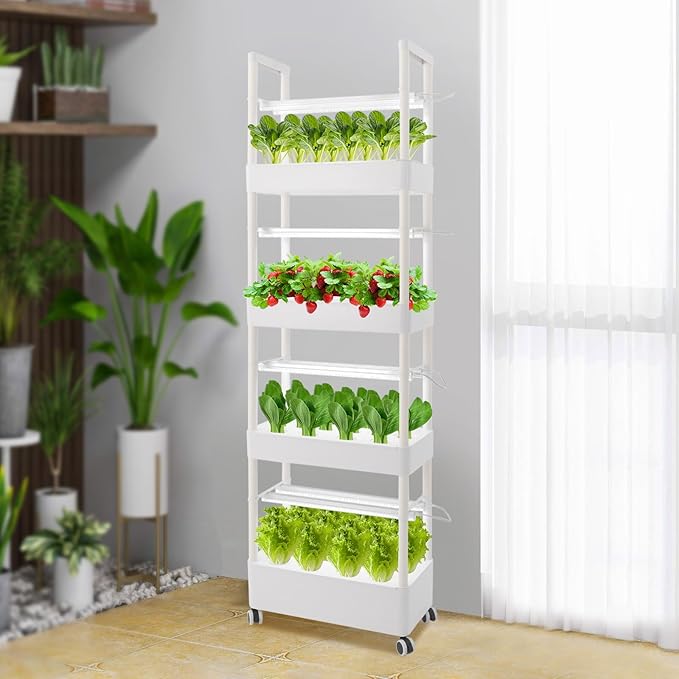 Hydroponics Growing System with LED Growth Lights and Water Pump, 4 Layers Hydroponic Vegetable Growing Kit 56 Sites for Fruits, Vegetables, Herbs