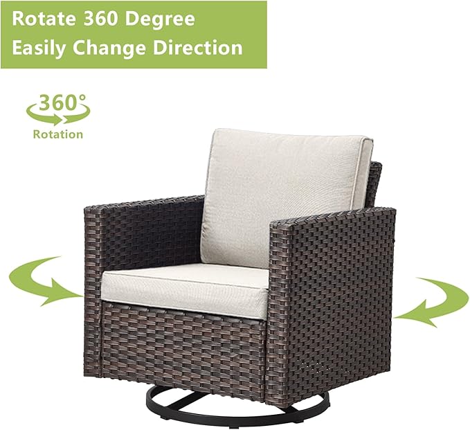 Rilyson Outdoor Patio Swivel Rocker Chairs - 3 Piece Wicker Patio Furniture Bistro Swivel Rocking Chairs Set with Comfortable Cushions,Sturdy Metal Frame and Side Table for Porch Deck(Brown/Beige)