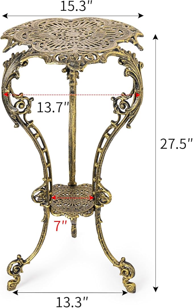 Sungmor Vintage Cast Iron Plant Stand - Ornate Gold Pedestal Table for Indoor Outdoor Garden, 27.5" Antique Metal Flower Pot Holder, Victorian Style Plant Display Stand - Patio, Porch, Balcony Décor