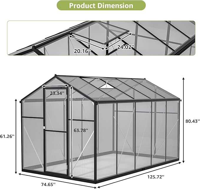 6x10 Ft Greenhouses for Outdoors, UV-Coated Polycarbonate Panels and Aluminium Green Houses for Outside, 2 Roof Vents, Invernaderos para Plantas Exterior, Walk-in Greenhouse Kit for Backyard, Lawn