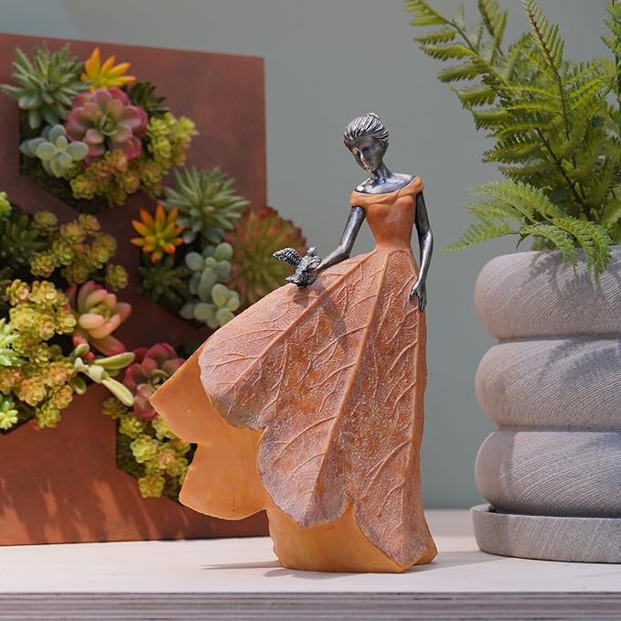Guichifun Fairy Statue Collection Home Decoration - Orange Leaf Angel Girls Resin Fall Christmas Decor for Outside or Inside Rustic Garden Outdoor Yard Decorations Figurines Gift 8.5 x 5.25 x 12 Inch