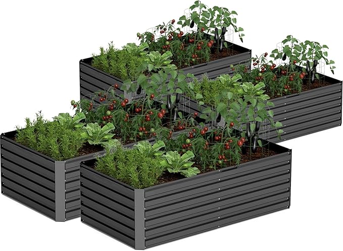 8x4x2 ft Outdoor Raised Garden Bed, Large Metal Planter Raised Beds, Planters for Outdoor Plants for Vegetables, Flowers, Herbs, Fruits, and Succulents.(4 Pcs)