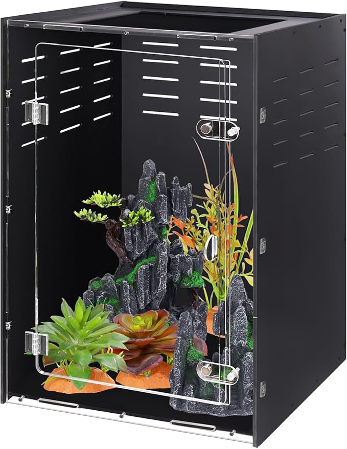 maiyuolg Reptile Tank Enclosure – 16x16x25 Crested Gecko Reptile Terrarium – Acrylic Habitat with Ventilation for Lizards, Snakes & Chameleon