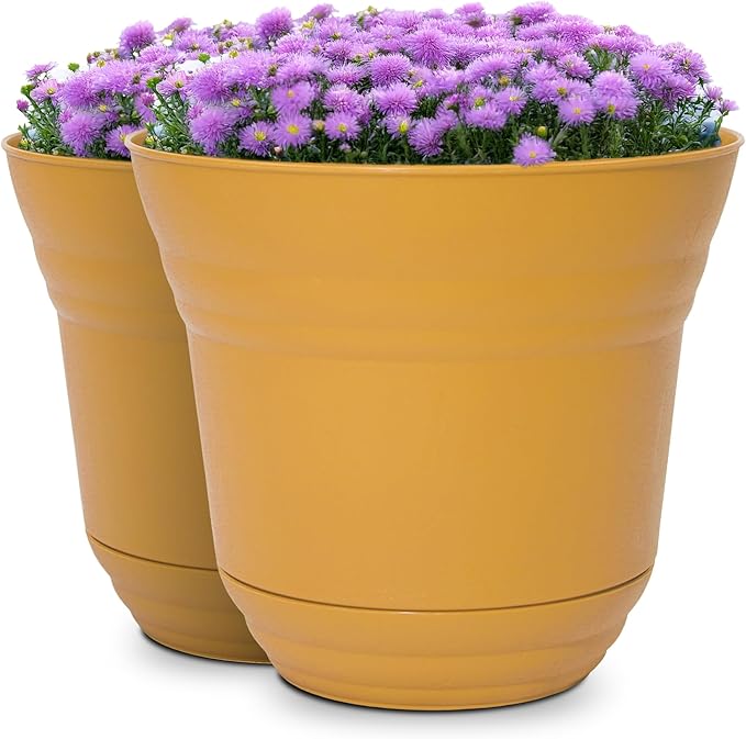 Headwind Traverse Planters – 5" 2 Pack Plastic Plant Pot in Harvest Yellow - Indoor & Outdoor Pots for Plants with Drainage - Decorative Plant Pot, Flower Pots Outdoor for Garden by Robert Allen