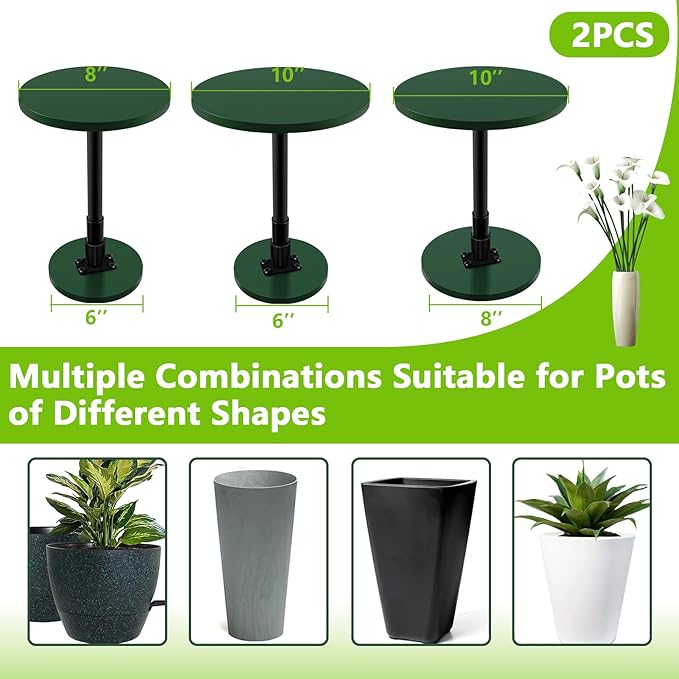 2 Pack Adjustable Height Plant Risers for Inside Pots, 7.5-12" Planter Inserts for Large Pots, Pot Fillers for Tall Square Round Taper Planters (6" 8" 10" Base or Top)
