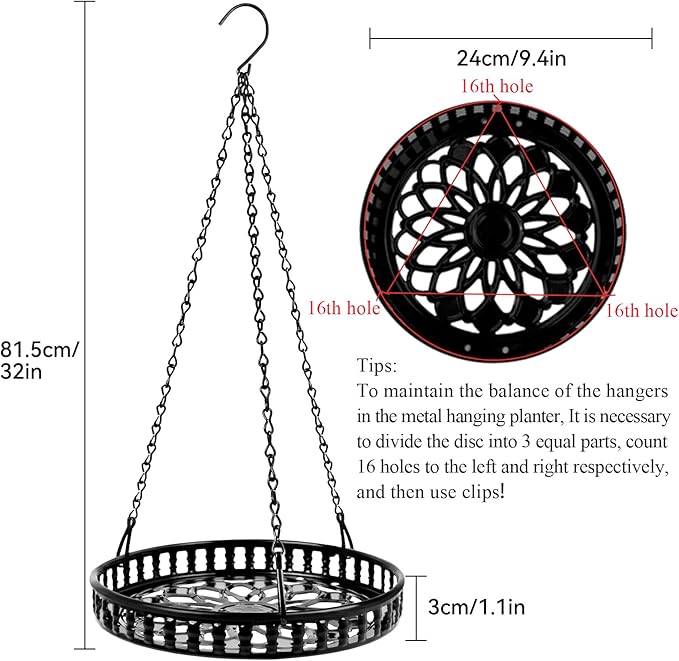 PIKAMAO Metal Plant Hanger Indoor Outdoor, Plant Hanger for Indoor Outdoor Plants, Flower Pot Hanging Plant Holder, Hanging Plant Shelf, Black, 1pcs