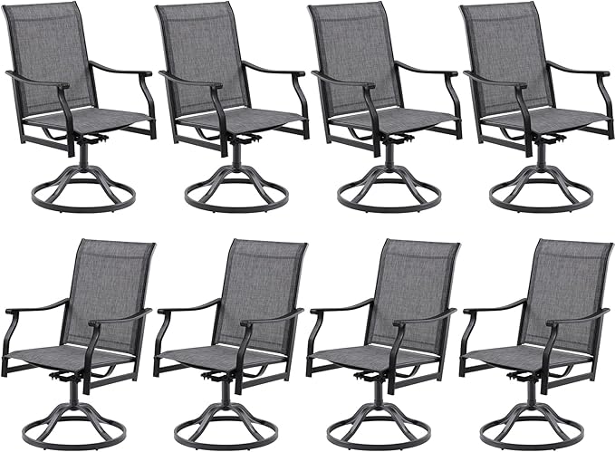 Soohow Swivel Outdoor Dining Chairs Set of 8, Patio Swivel Dining Chair with Textilene Fabric, Outdoor Metal Armchair All Weather Resistant, Ergonomic Comfort, Perfect for Patio, Backyard, Balcony