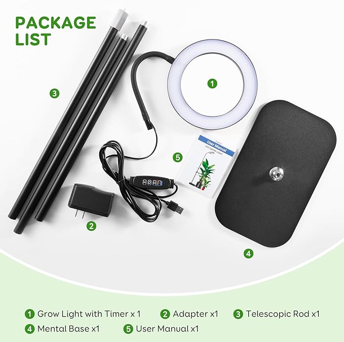 LPMZMBL One Head Grow Lights for Indoor Plant Full Spectrum, Plant Lights for Indoor Growing with 3/9/12 Timer, 5 Dimmable Levels, Height Adjustable 16.5''-68", Strong Base for Large Plants