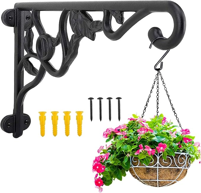 Heavy Duty Hanging Plant Brackets, 2pcs 13 Inch Hand Forged Iron Wall Mount Bracket Durable Rust-Resistant Plant Hanger Hook for Hanging Plants Bird Feeder Lantern Wind Chimes