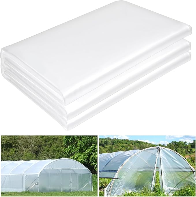 25 x 40 FT Clear Greenhouse Plastic Sheeting, 6 Mil Polyethylene Film Heavy Duty, Water Sun Frost Wind Dust Resistant Winter Hoop House Toughness Plastic Cover for Farming, Gardening, Agriculture, DIY