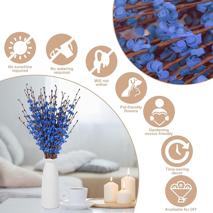 10Pcs 17.5'' Blue Long Stem Artificial Jasmine Flowers for Decorations Jasmine Fake Flowers Faux DIY Floral Art Plants Pussy Willow Branches for Wedding Bouquets Home Office Party Decor