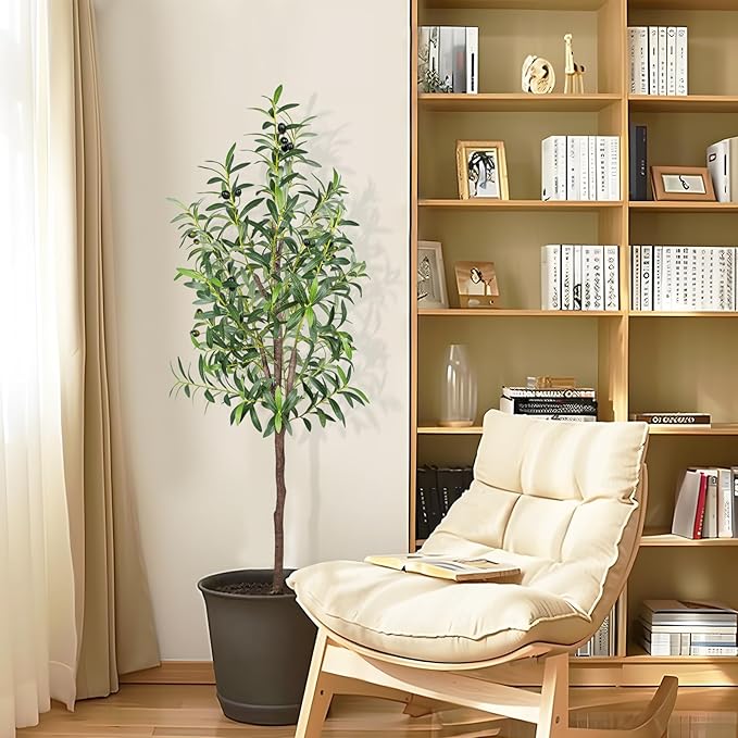 Artificial Olive Tree 5FT Tall Faux Silk Plant 60inch Fake Olive Tree with Trunk and Lifelike Fruits for Home Office Decor Indoor 1pack