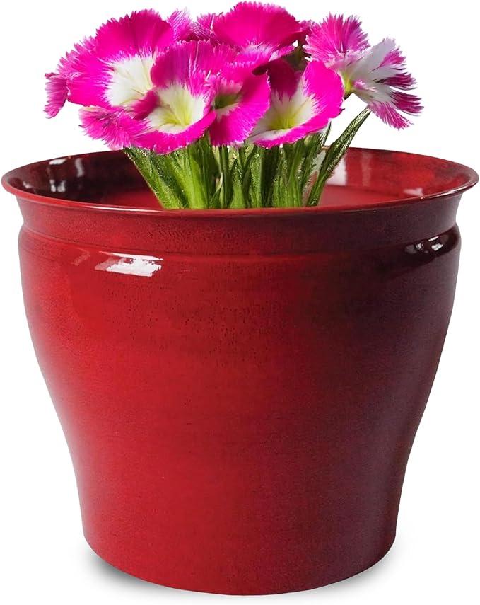 Headwind Glazed Ironstone Avery Collection Decorative Plant Pot – 12" Autumn Blaze Red Glazed Decorative Pot – Lightweight & Durable Flower Pots for Indoor Plants - Outdoor Planter by Robert Allen