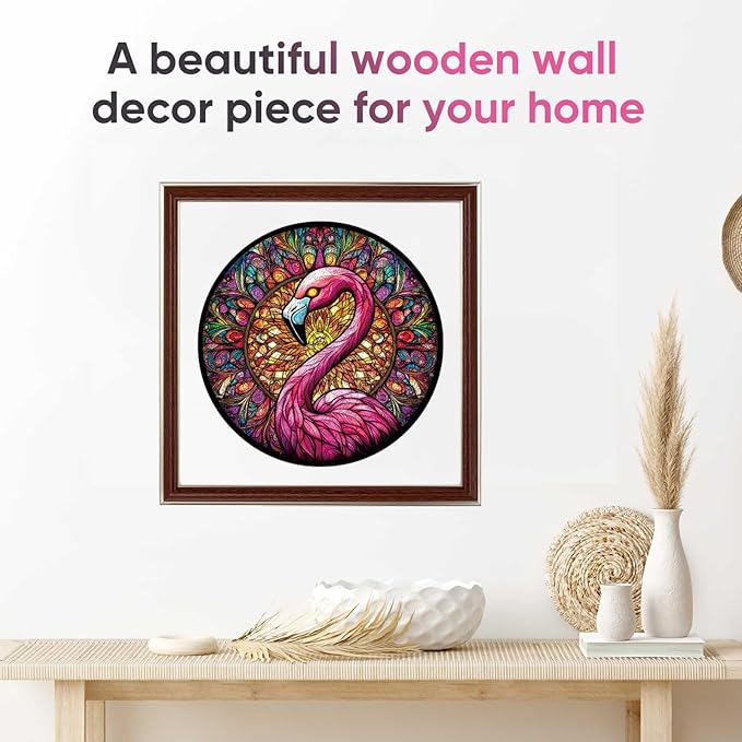 Qiuenisray Wooden Puzzles for Adults 500 Piece, Flamingo Jigsaw Puzzles, FSC Certified Unique Shape Adult Puzzles, Christmas Thanksgiving Gifts for Family Friend 16.5 x 16.5 in