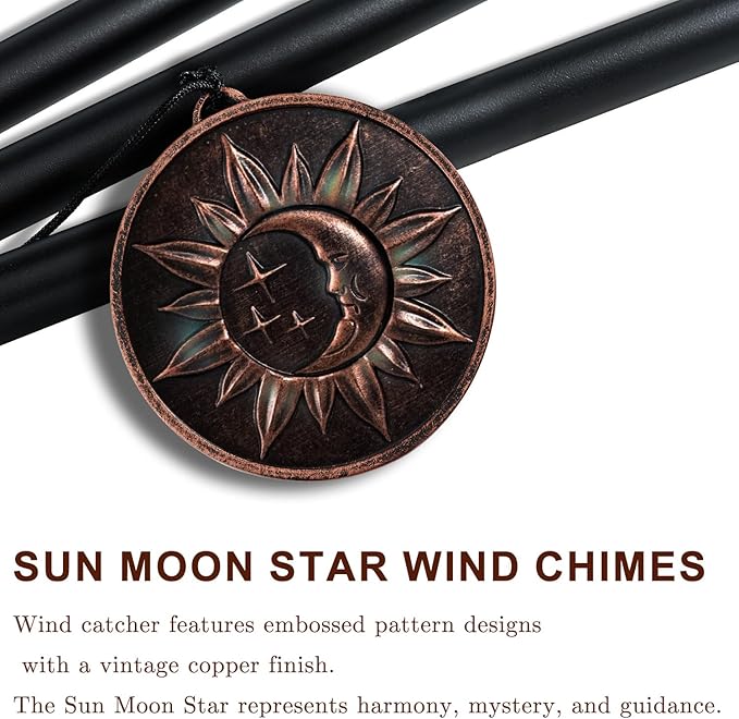 Gabzart Wind Chimes for Outside, Vintage Sun Moon Star Deep Tone Wind Chime Outdoor Clearance, Patio Porch Balcony Decoration, Garden Decor Birthday Gifts for Women Mom Grandma (34" Sun Moon Star)