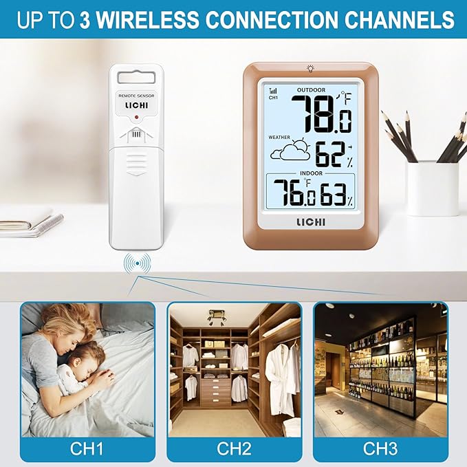Indoor Outdoor Thermometer Wireless Weather Station, Internal External Thermometer Hygrometer, Home Batteryoperated Temperature Humiditymonitors330 Feet (About 100 Meters) Backlight Display