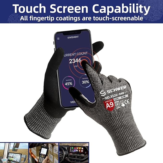 Schwer ProGuard Highest Level Cut Resistant Work Gloves PR3326 for Extreme Protection，ANSI A9 Cut Gloves with Reinforced Thumb, Non Slip, Breathable, Durable, Touch-screen, Non PFAS, Black 1 Pair（L）
