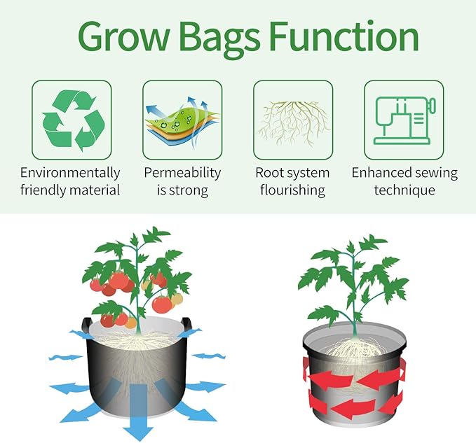 Grow Bags Tall, 3 Gallon Grow Pots 6 Pack with Handles, Heavy Duty 280G Thickened Nonwoven Fabric Plant Bag for Vegetables